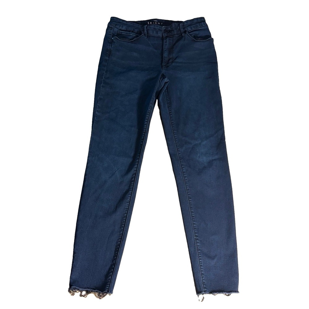 White House‎ Black Market Dark Wash The Skinny Ankle Jeans Frayed Hem Size 8